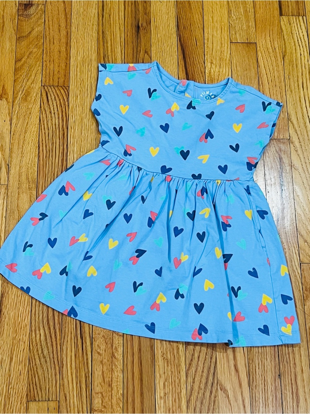 Primary Blue Heart-Print Casual Kids Dress